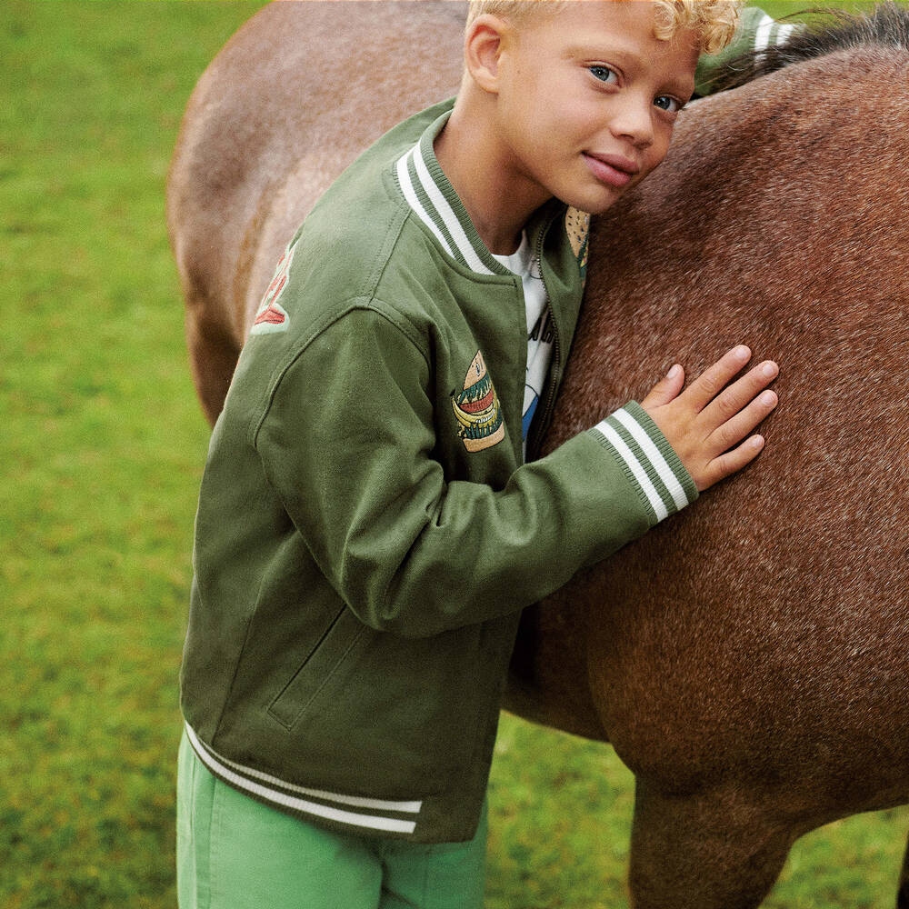 Stella McCartney Kids - Boys Green Cotton Zip-Up Bomber Stella McCartney Kids - Boys Green Cotton Zip-Up Bomber