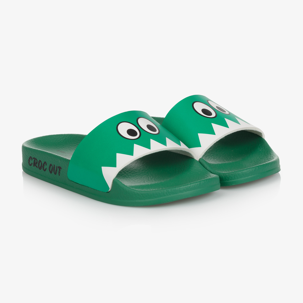 Stella McCartney Kids - Boys Green Crocodile Sliders | Childrensalon