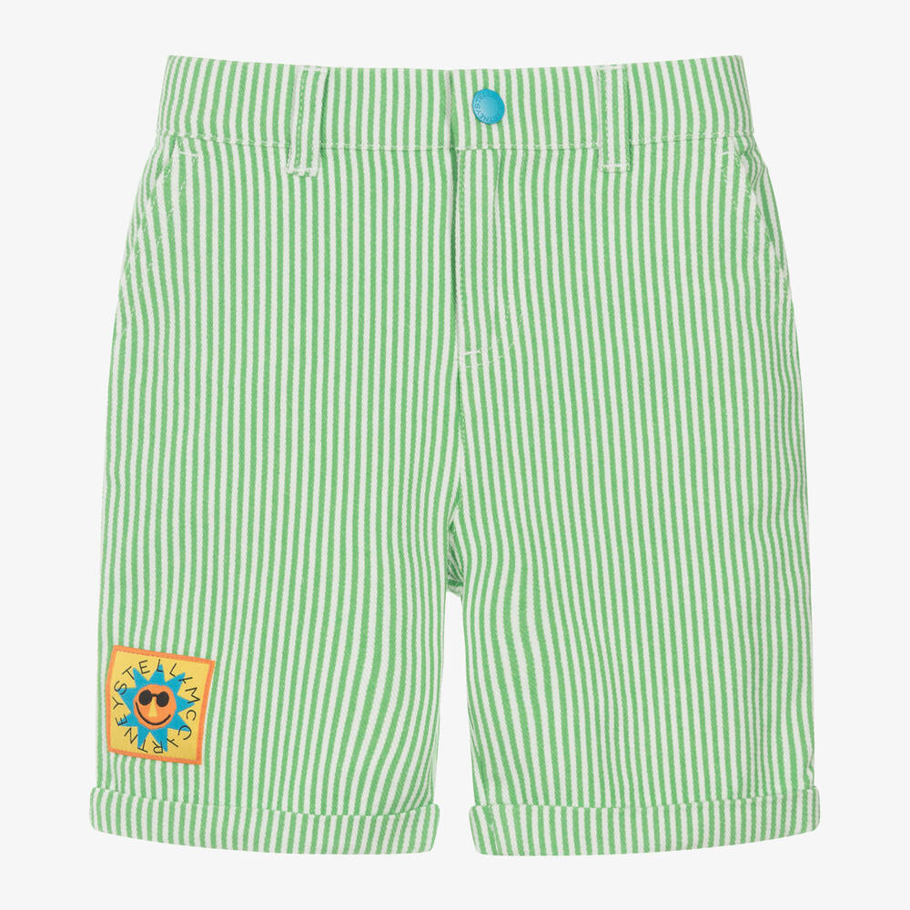 Stella McCartney Kids-Boys Green & Ivory Stripe Cotton Shorts | Childrensalon Outlet
