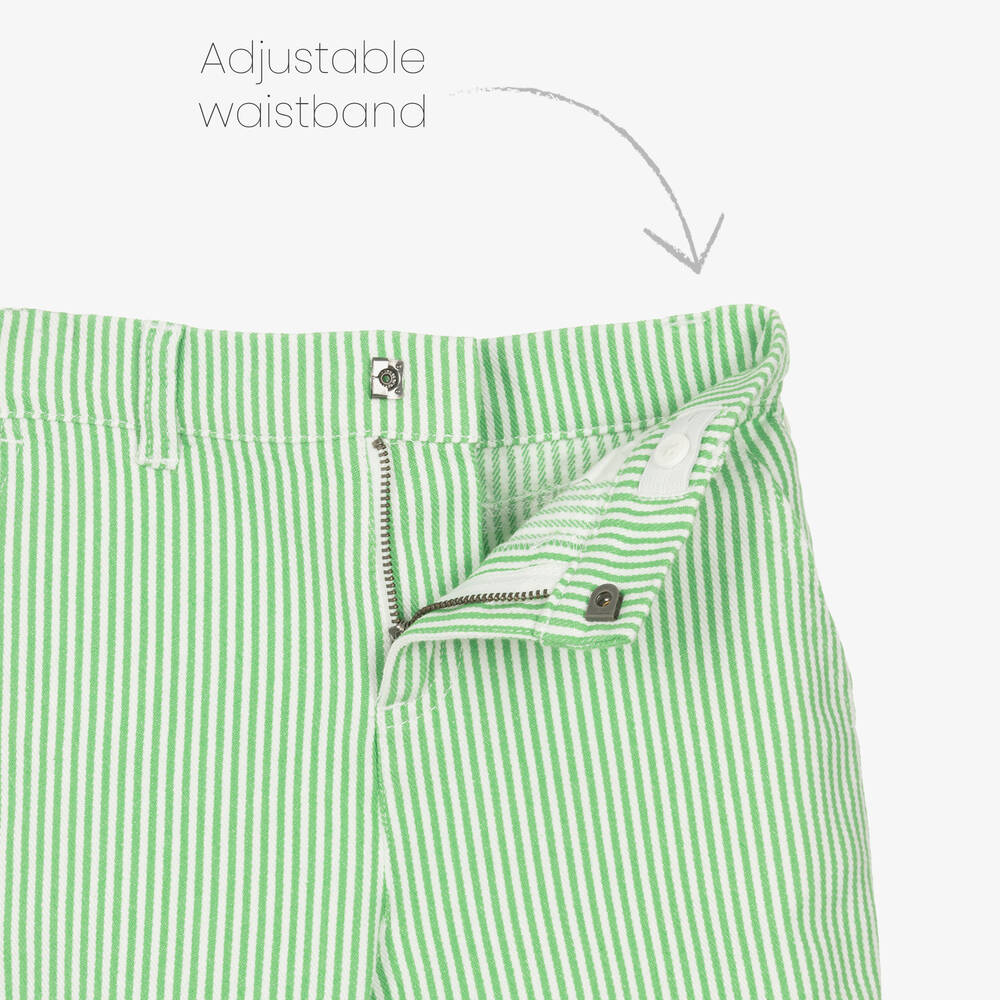 Stella McCartney Kids-Boys Green & Ivory Stripe Cotton Shorts | Childrensalon Outlet