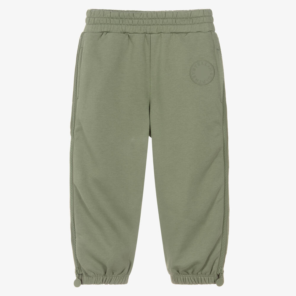 Stella McCartney Kids-Boys Green Joggers with Zipped Slogan Sides | Childrensalon Outlet