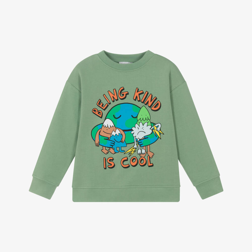Stella McCartney Kids-Свитшот зелёный с принтом "Доброта" для мальчиков | Childrensalon Outlet