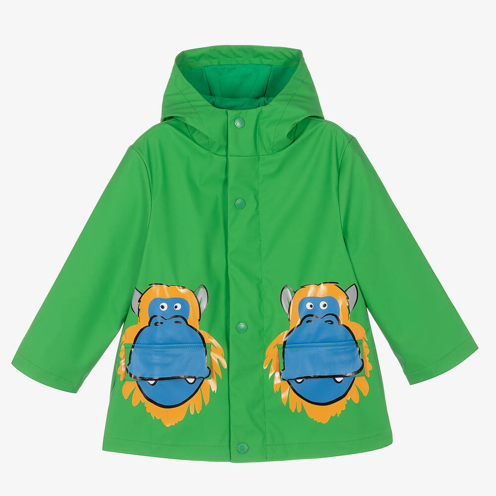 Stella McCartney Kids - Зеленый дождевик с обезьянками для мальчиков | Childrensalon
