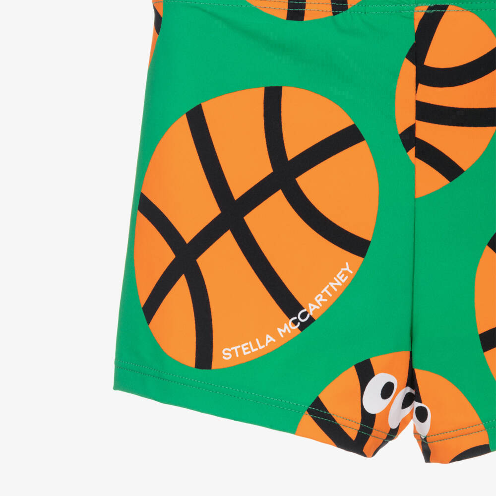Stella McCartney Kids-Boys Green & Orange Basketball Print Swim Shorts (UPF50+) | Childrensalon Outlet