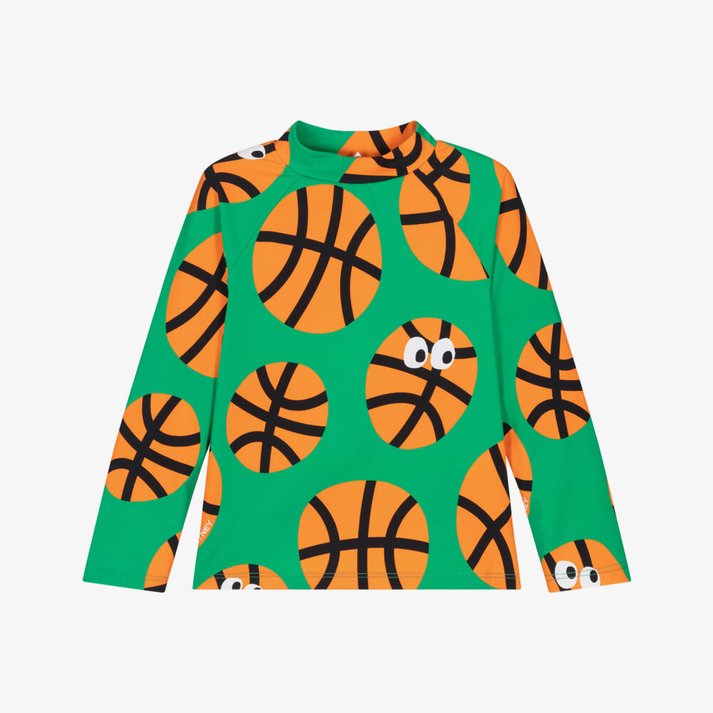 Stella McCartney Kids-Boys Green & Orange Basketball Print Swim Top (UPF50+) | Childrensalon Outlet