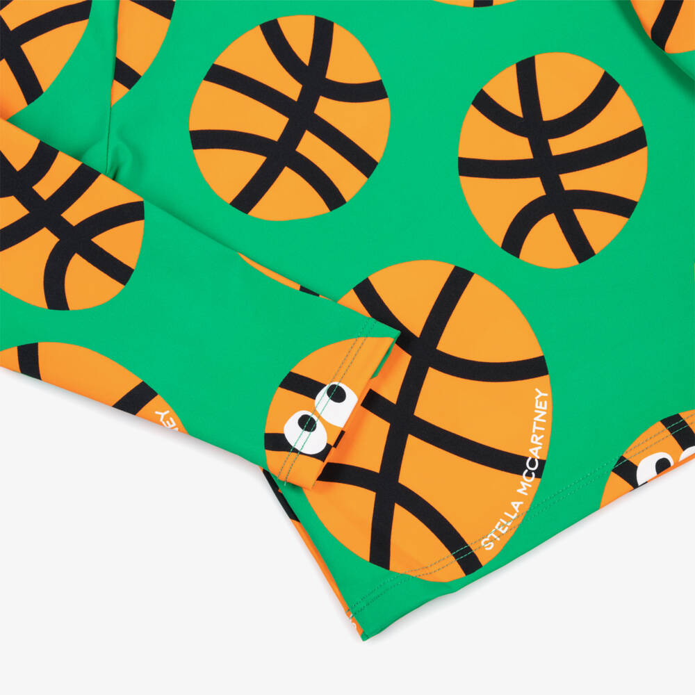 Stella McCartney Kids-Boys Green & Orange Basketball Print Swim Top (UPF50+) | Childrensalon Outlet