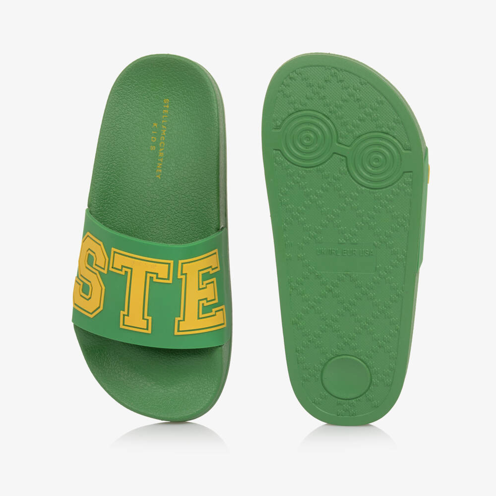 Stella McCartney Kids-Boys Green Sliders with Yellow Logo | Childrensalon Outlet