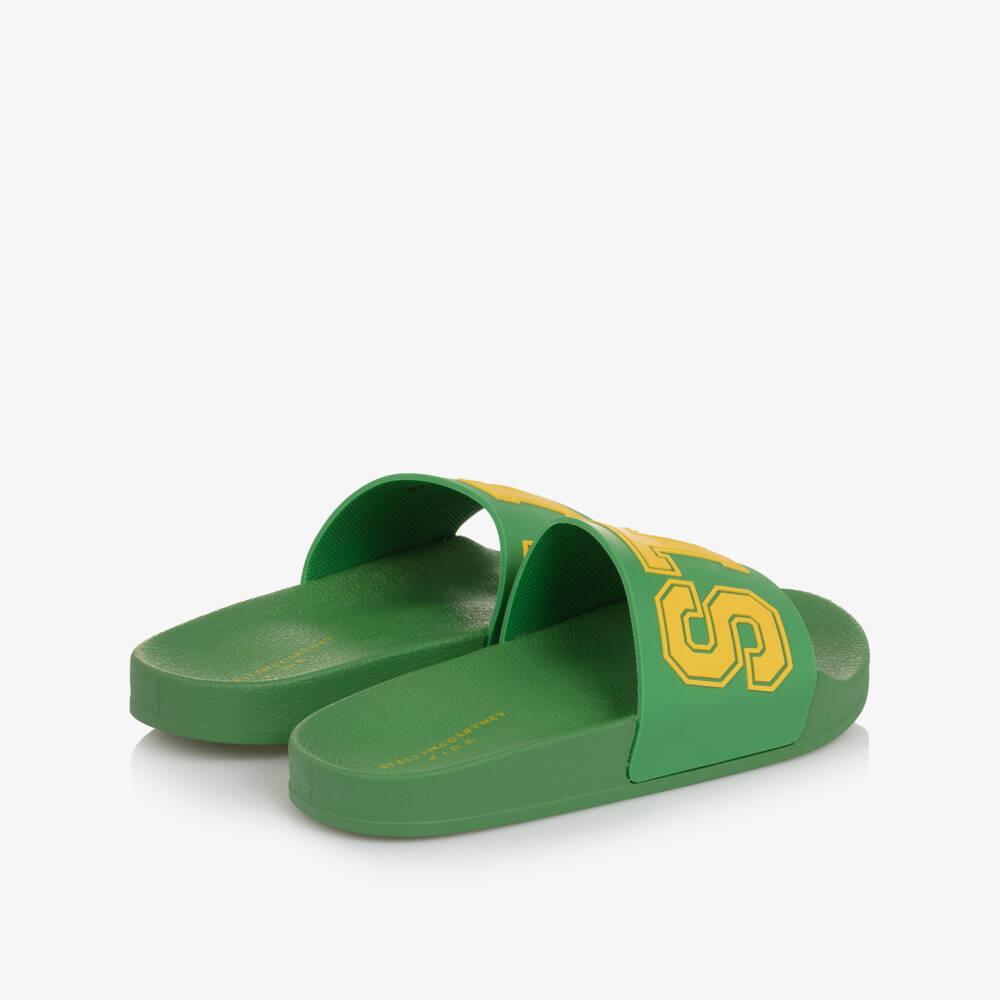 Stella McCartney Kids-Boys Green Sliders with Yellow Logo | Childrensalon Outlet