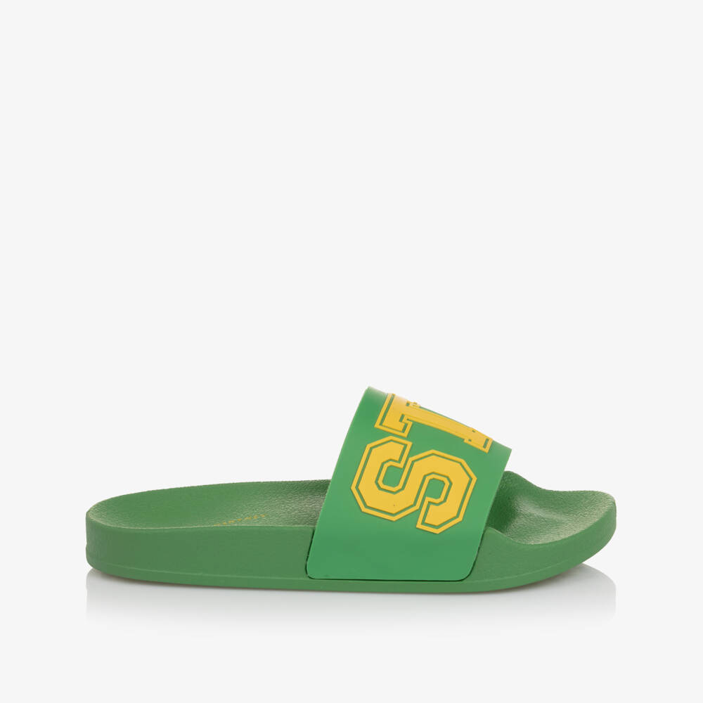 Stella McCartney Kids-Boys Green Sliders with Yellow Logo | Childrensalon Outlet