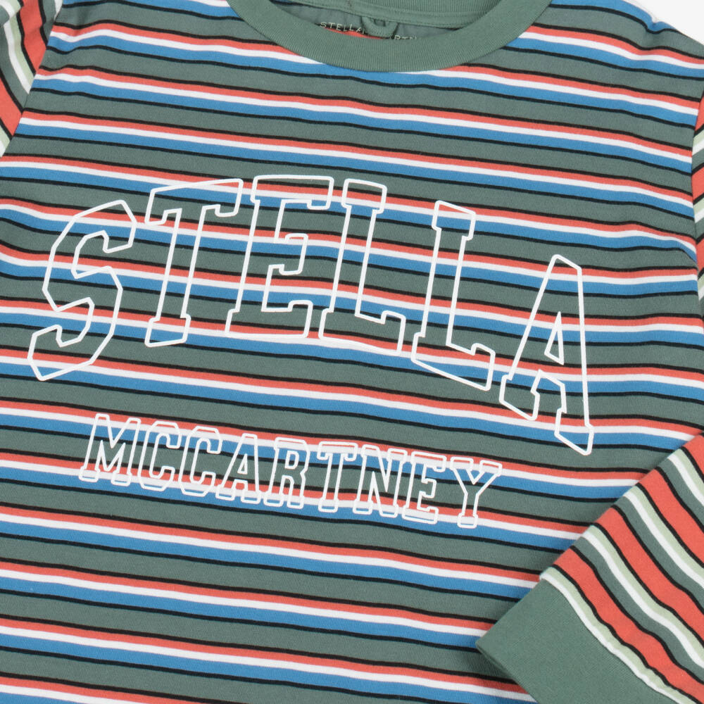 Stella McCartney Kids-Футболка из хлопка в зелёную полоску для мальчиков | Childrensalon Outlet