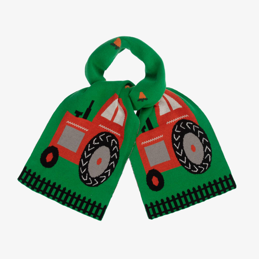 Stella McCartney Kids-Boys Green Tractor Knit Scarf | Childrensalon Outlet