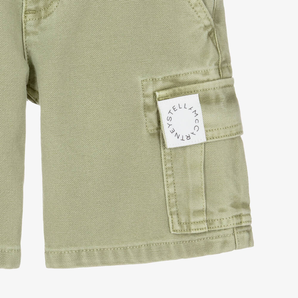 Stella McCartney Kids-Boys Green Washed Effect Cotton Cargo Shorts | Childrensalon Outlet