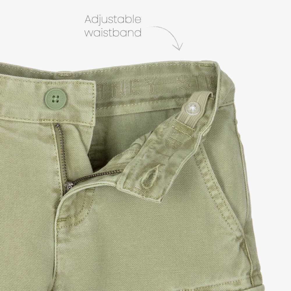 Stella McCartney Kids-Boys Green Washed Effect Cotton Cargo Shorts | Childrensalon Outlet