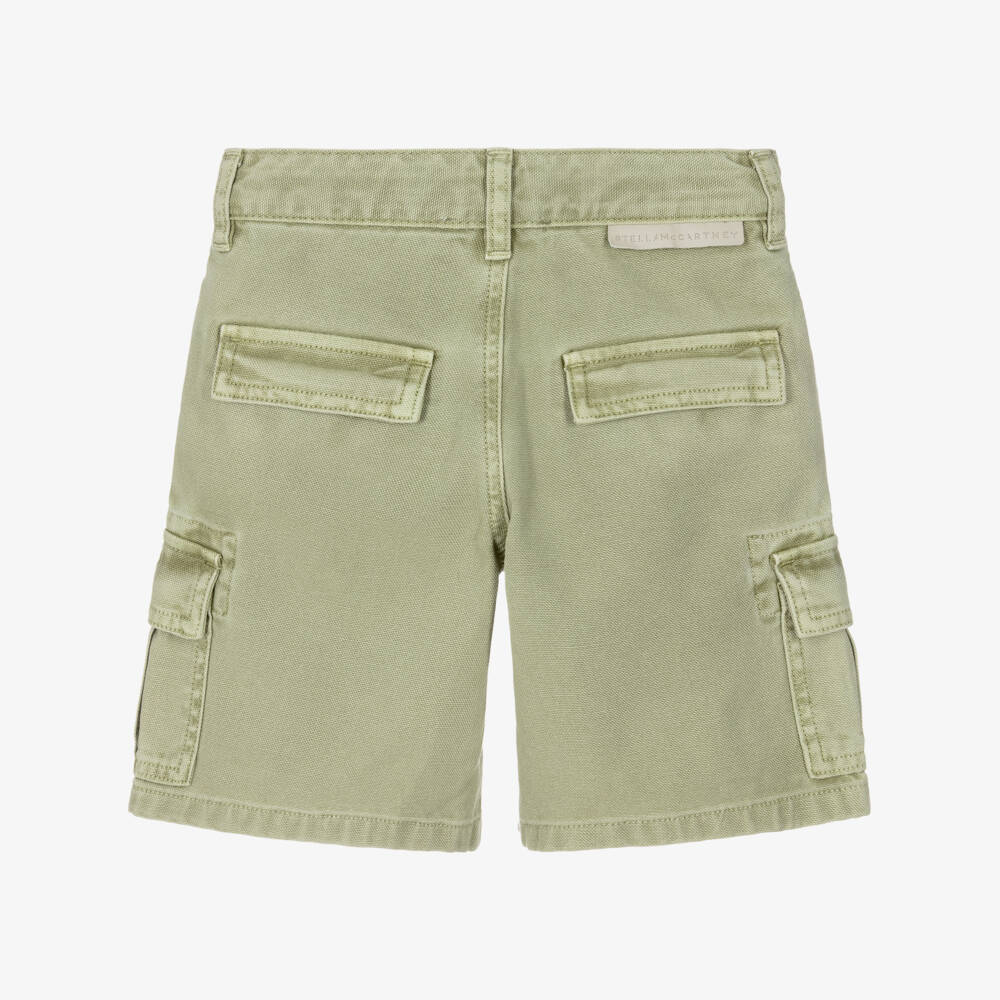 Stella McCartney Kids-Boys Green Washed Effect Cotton Cargo Shorts | Childrensalon Outlet