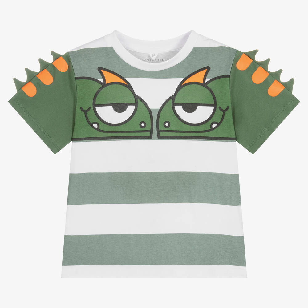 Stella McCartney Kids - Gestreiftes T-Shirt in Grün & Weiß | Childrensalon