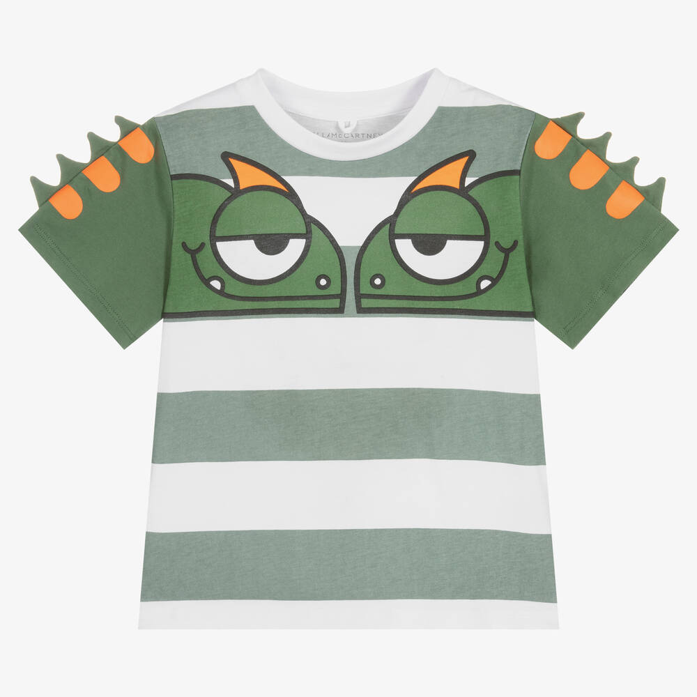 Stella McCartney Kids - Boys Green & White Striped T-Shirt | Childrensalon