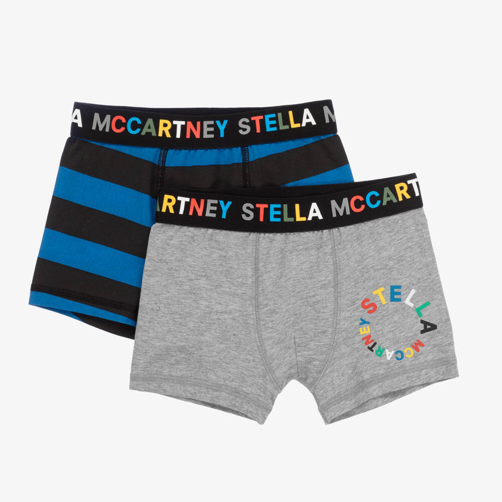 Stella McCartney Kids-Boys Grey & Blue Stripe Boxers Duo | Childrensalon Outlet
