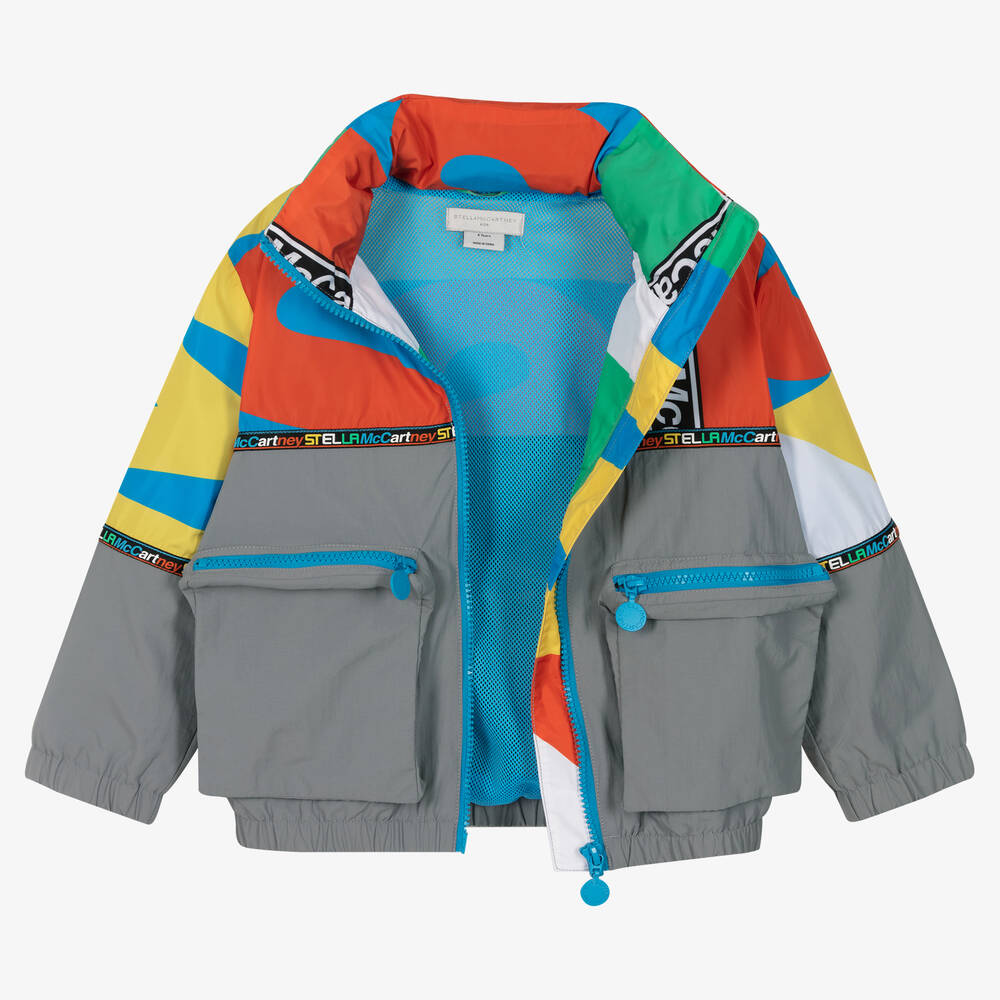 Stella McCartney Kids Graue Jacke mit buntem Print