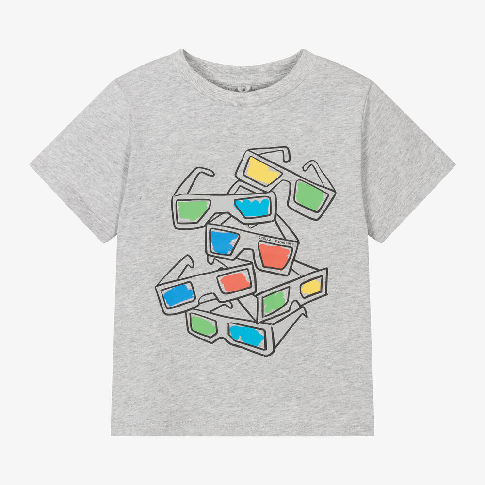 Stella McCartney Kids-Boys Grey Cotton 3D Glasses T-Shirt | Childrensalon Outlet