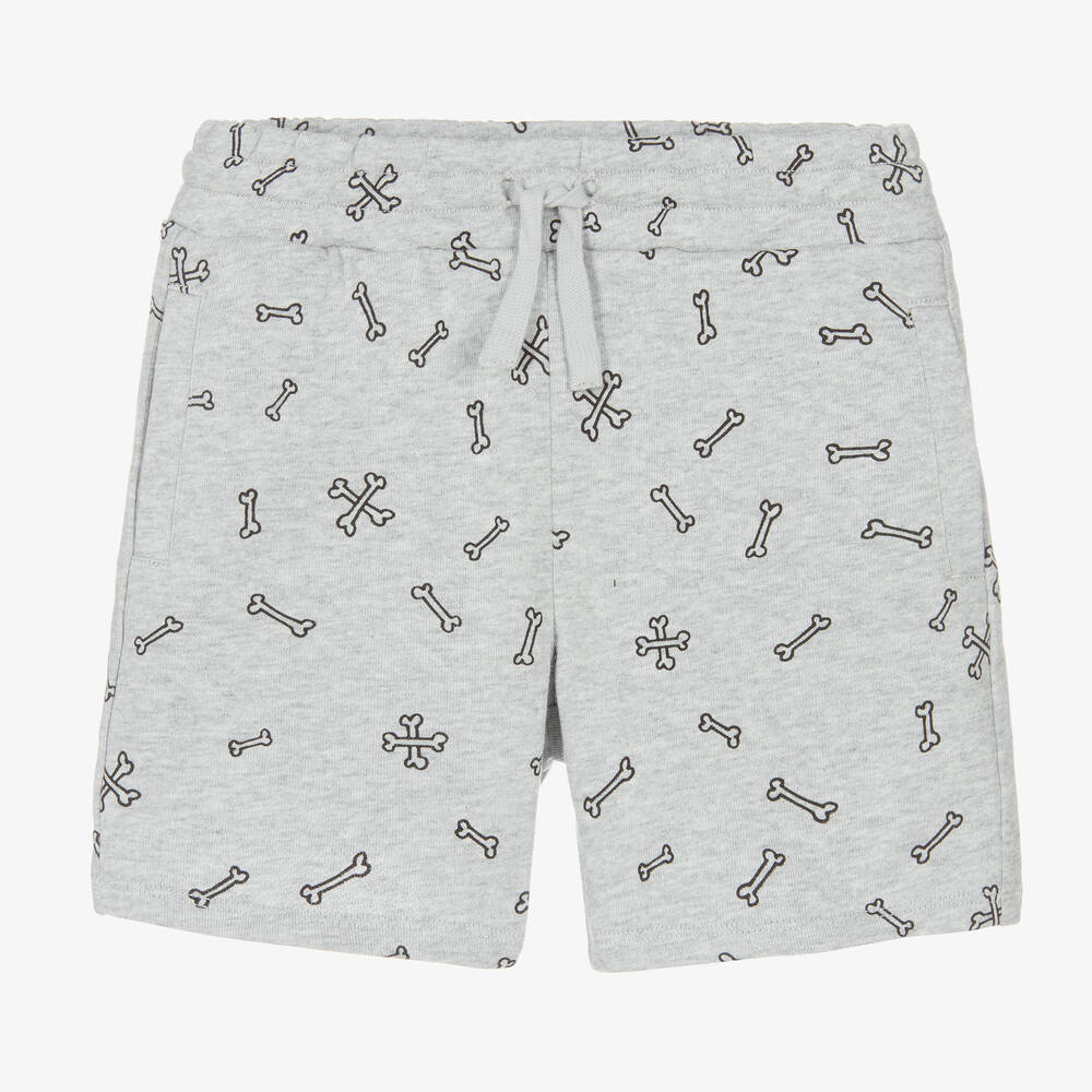 Stella McCartney Kids - Boys Grey Cotton Bone Print Shorts | Childrensalon