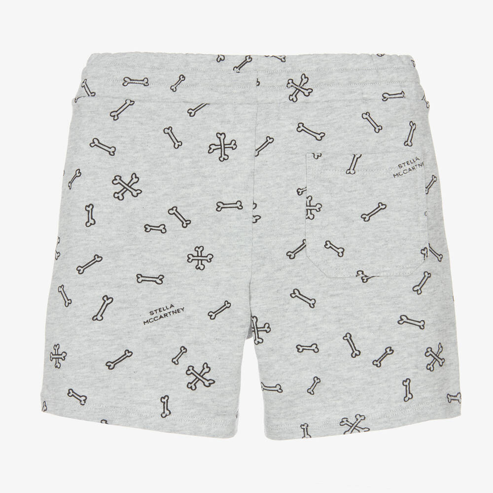 Stella McCartney Kids-Boys Grey Cotton Bone Print Shorts | Childrensalon Outlet