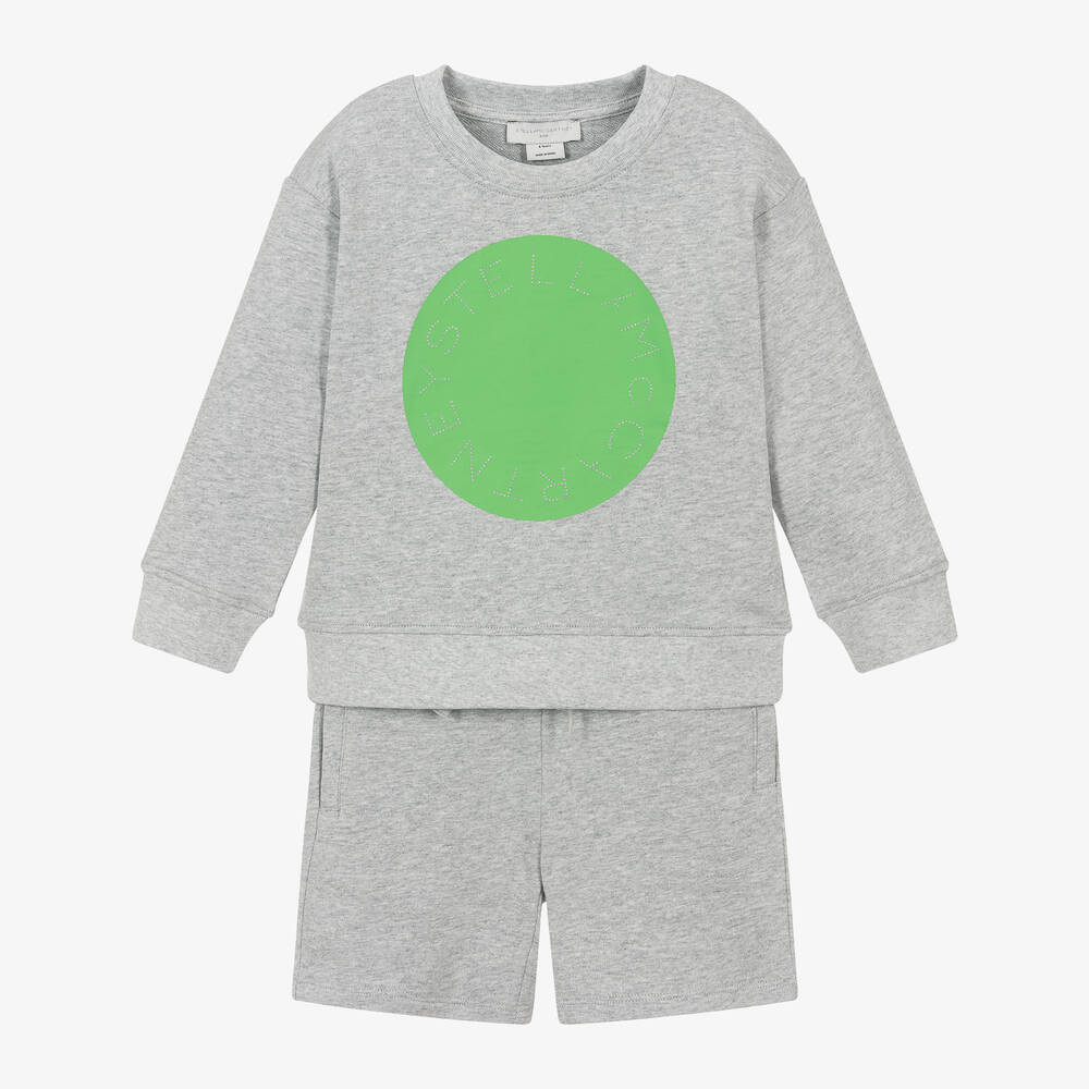 Stella McCartney Kids-Boys Grey Cotton Circular Logo Shorts Sets | Childrensalon Outlet