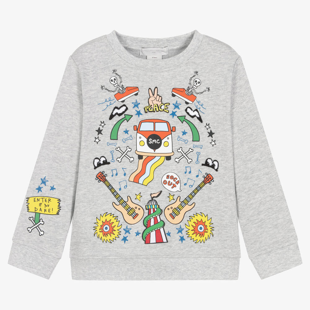 Stella McCartney Kids - Boys Grey Cotton Funfair Print Sweatshirt | Childrensalon