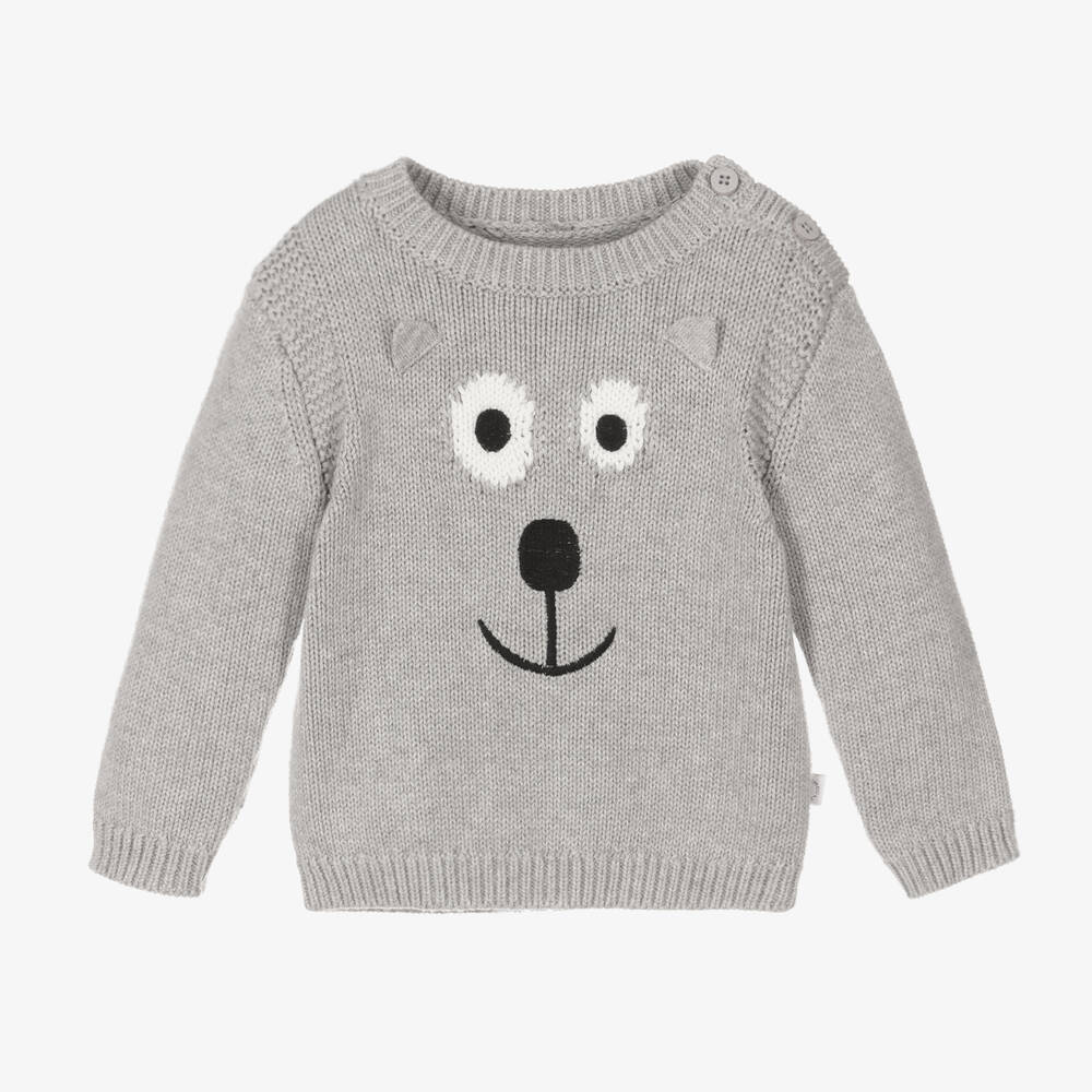 Stella McCartney Kids - Boys Grey Cotton Knit Bear Jumper | Childrensalon