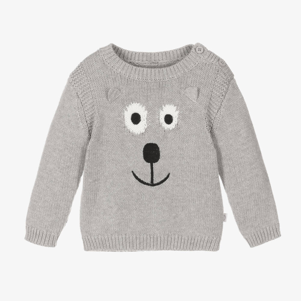 Stella McCartney Kids - Pull gris en maille de coton ours | Childrensalon