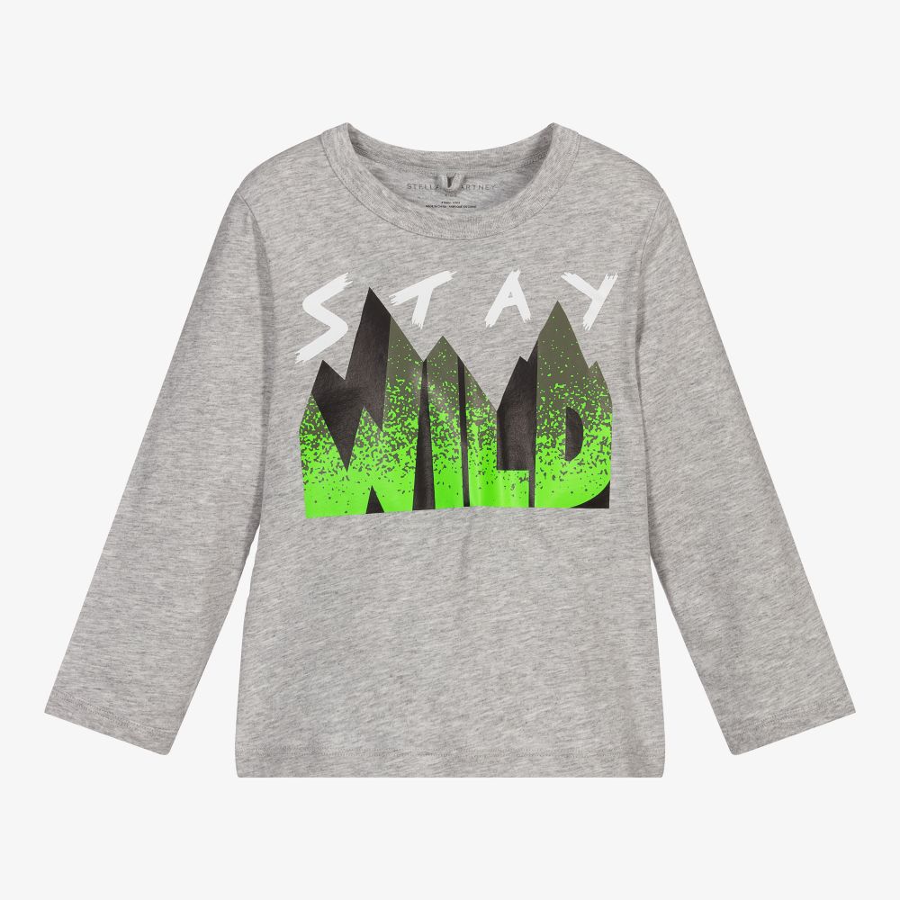 Stella McCartney Kids-توب قطن عضوي لون رمادي داكن للأولاد | Childrensalon Outlet