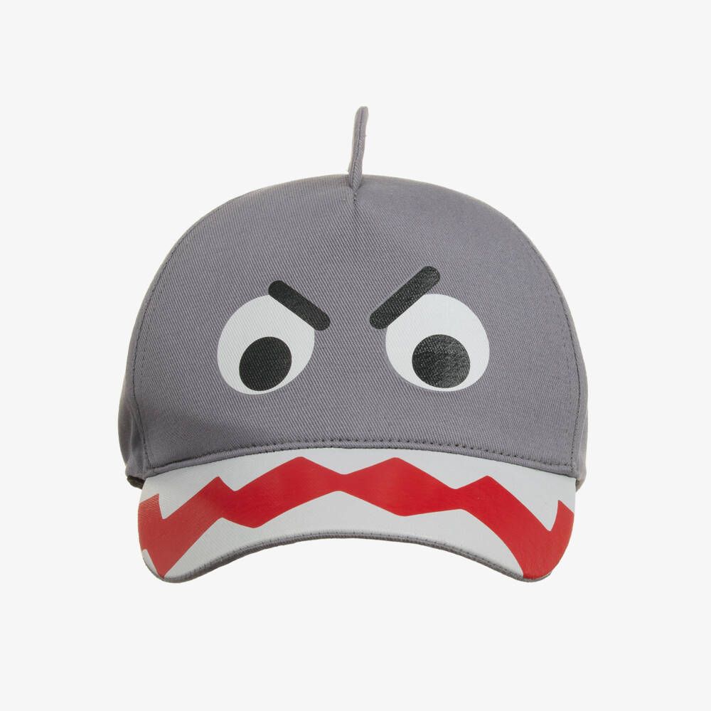 Stella McCartney Kids-Boys Grey Cotton Shark Cap | Childrensalon Outlet