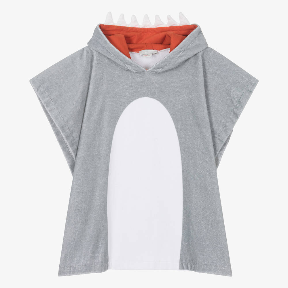 Stella McCartney Kids-Boys Grey Cotton Shark Poncho Towel | Childrensalon Outlet