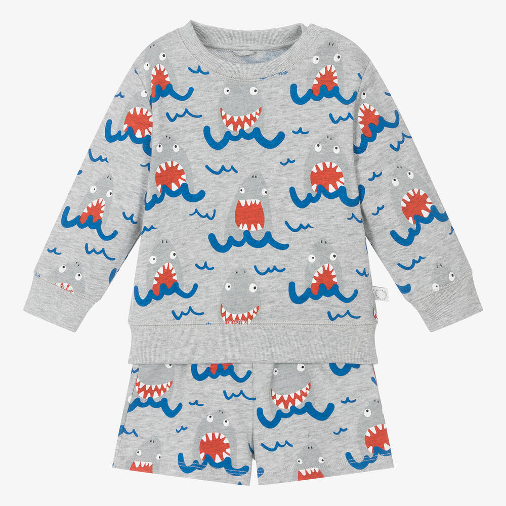 Stella McCartney Kids-Boys Grey Cotton Shark Tracksuit | Childrensalon Outlet