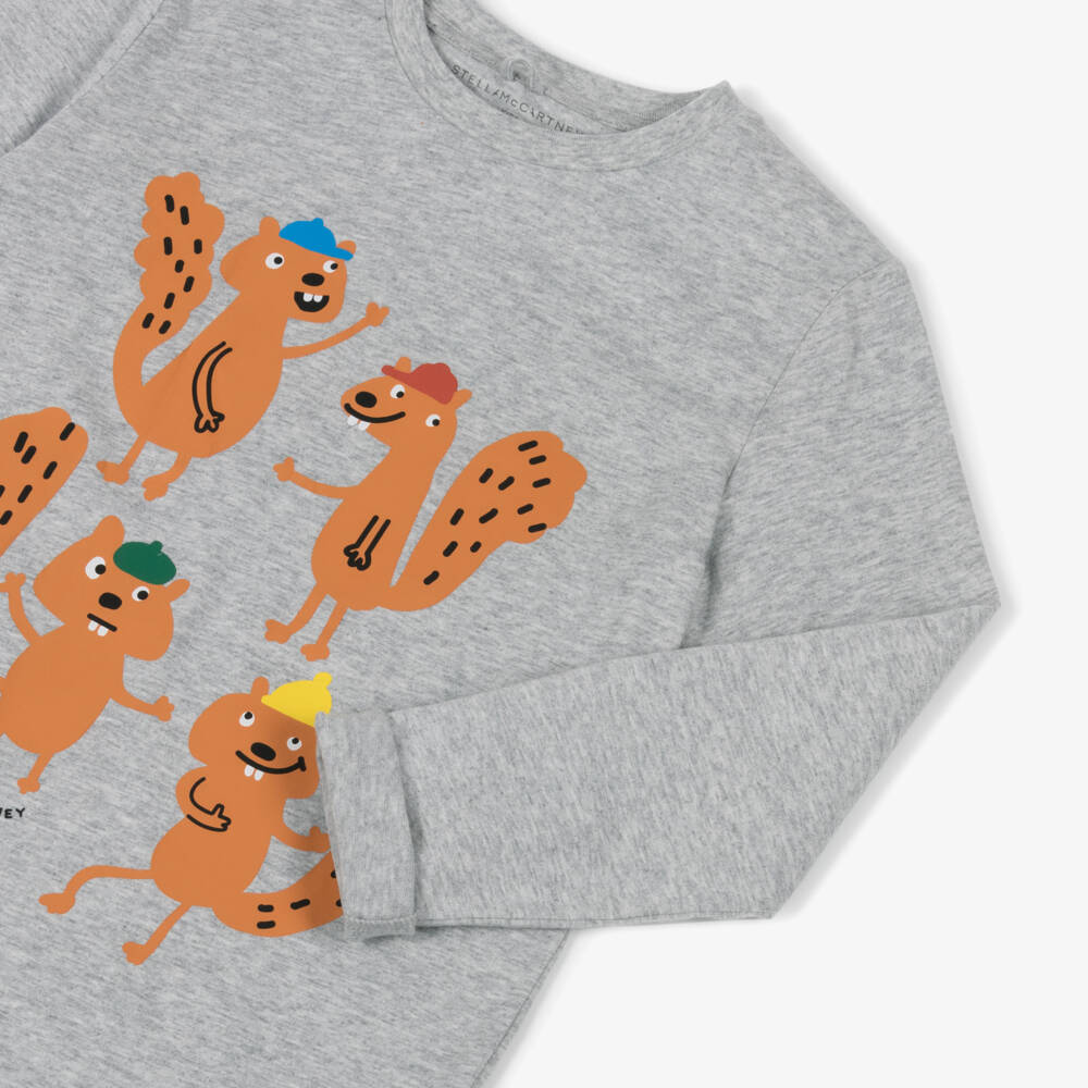 Stella McCartney Kids-Boys Grey Cotton Squirrel Top | Childrensalon Outlet