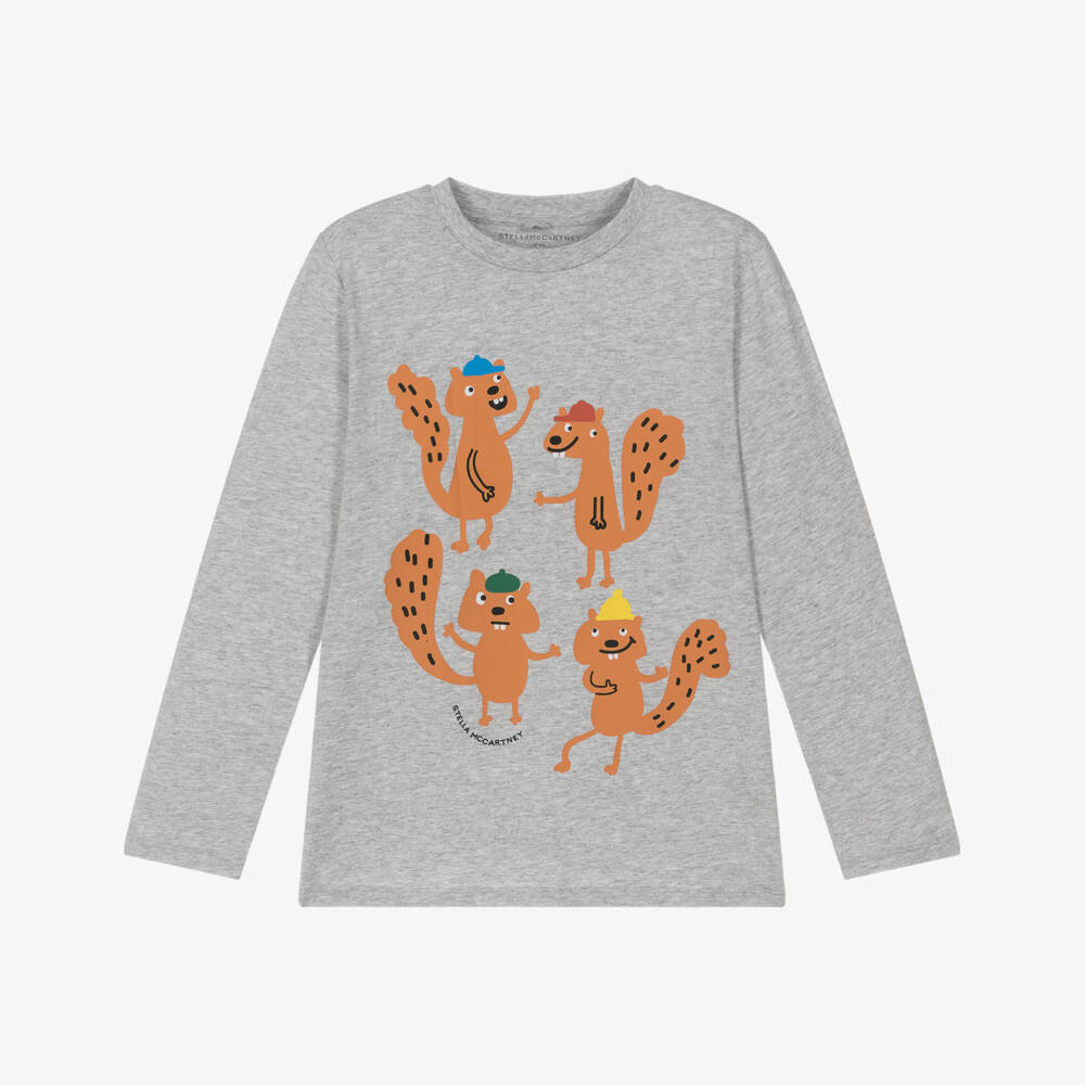 Stella McCartney Kids-Boys Grey Cotton Squirrel Top | Childrensalon Outlet