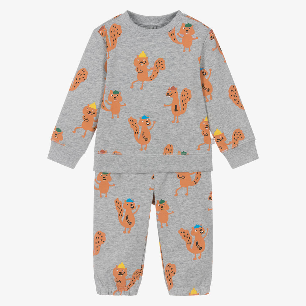 Stella McCartney Kids-Серый хлопковый спортивный костюм с белкой для мальчиков | Childrensalon Outlet