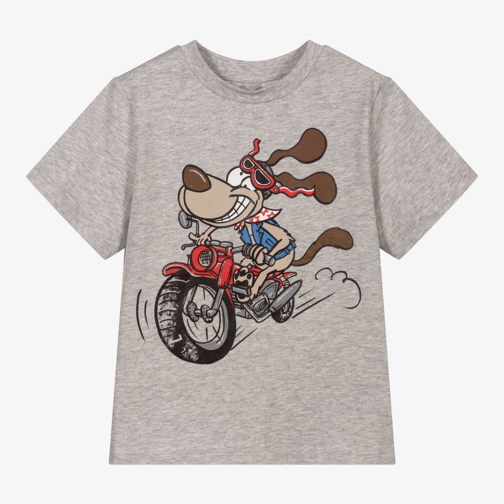Stella McCartney Kids - Boys Grey Dog Rider T-Shirt | Childrensalon