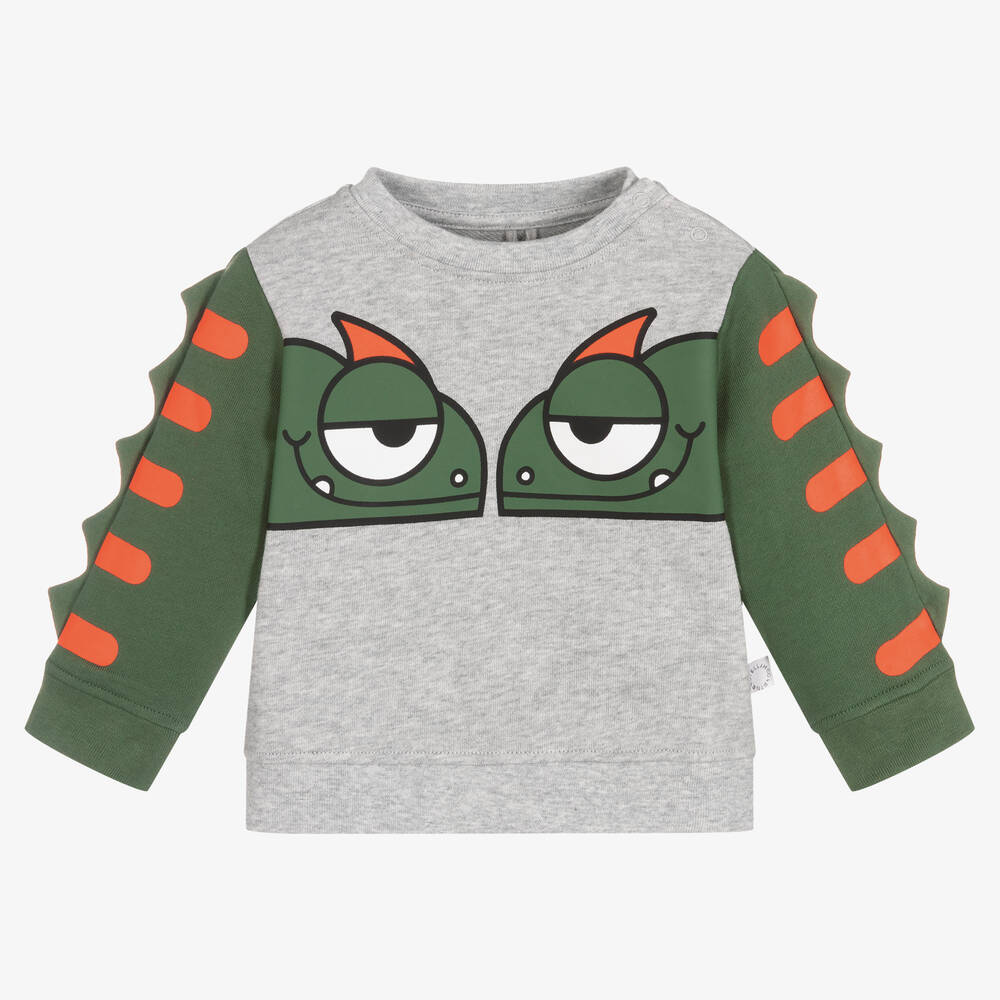 Stella McCartney Kids-سويتشيرت أطفال ولادي قطن عضوي لون أخضر ورمادي | Childrensalon Outlet