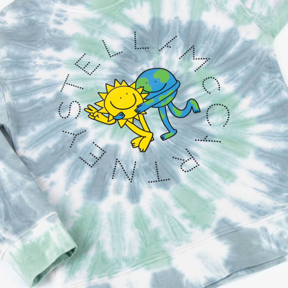 Stella McCartney Kids-Boys Grey & Green Tie-Dye Cotton Sun & Earth Sweatshirt | Childrensalon Outlet