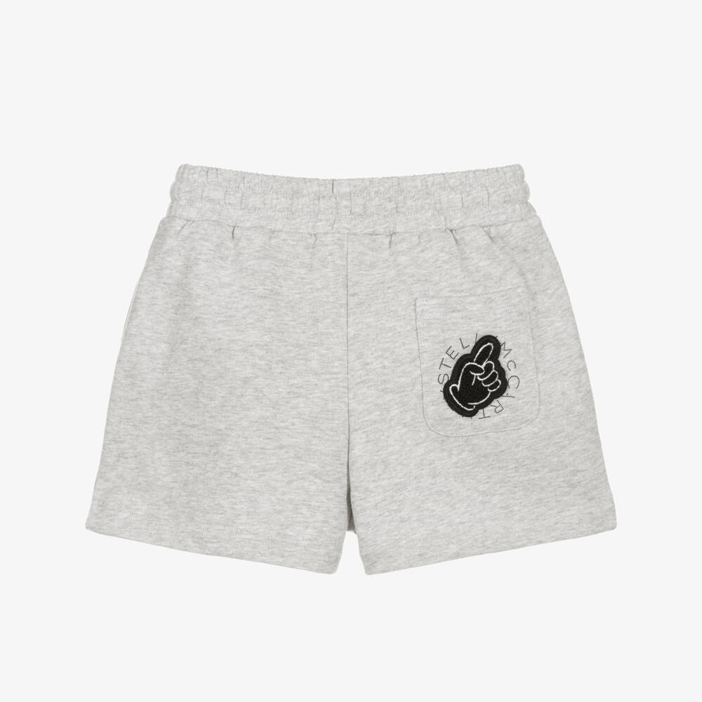 Stella McCartney Kids-Boys Grey Marl Cotton Jersey Shorts with Foam Finger Patch | Childrensalon Outlet