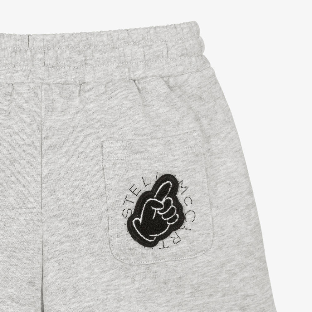 Stella McCartney Kids-Boys Grey Marl Cotton Jersey Shorts with Foam Finger Patch | Childrensalon Outlet