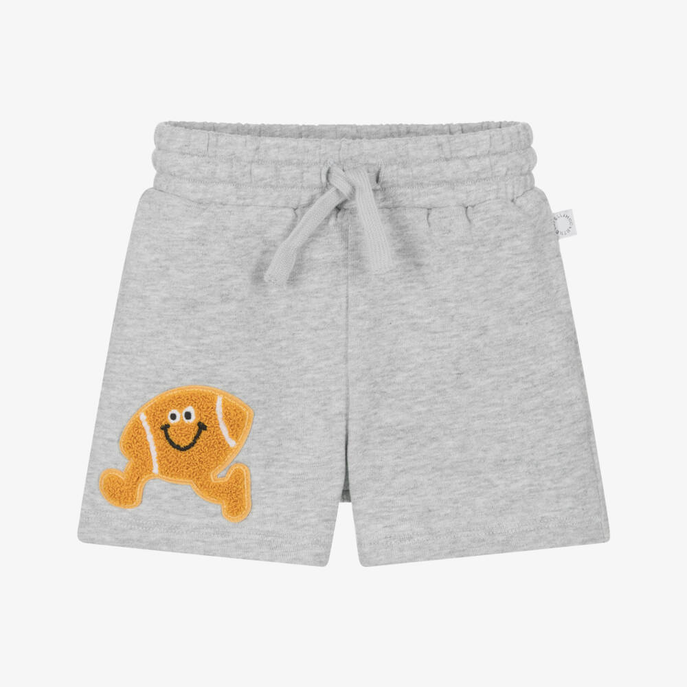 Stella McCartney Kids-Boys Grey Marl Cotton Shorts with Rugby Ball Patch | Childrensalon Outlet