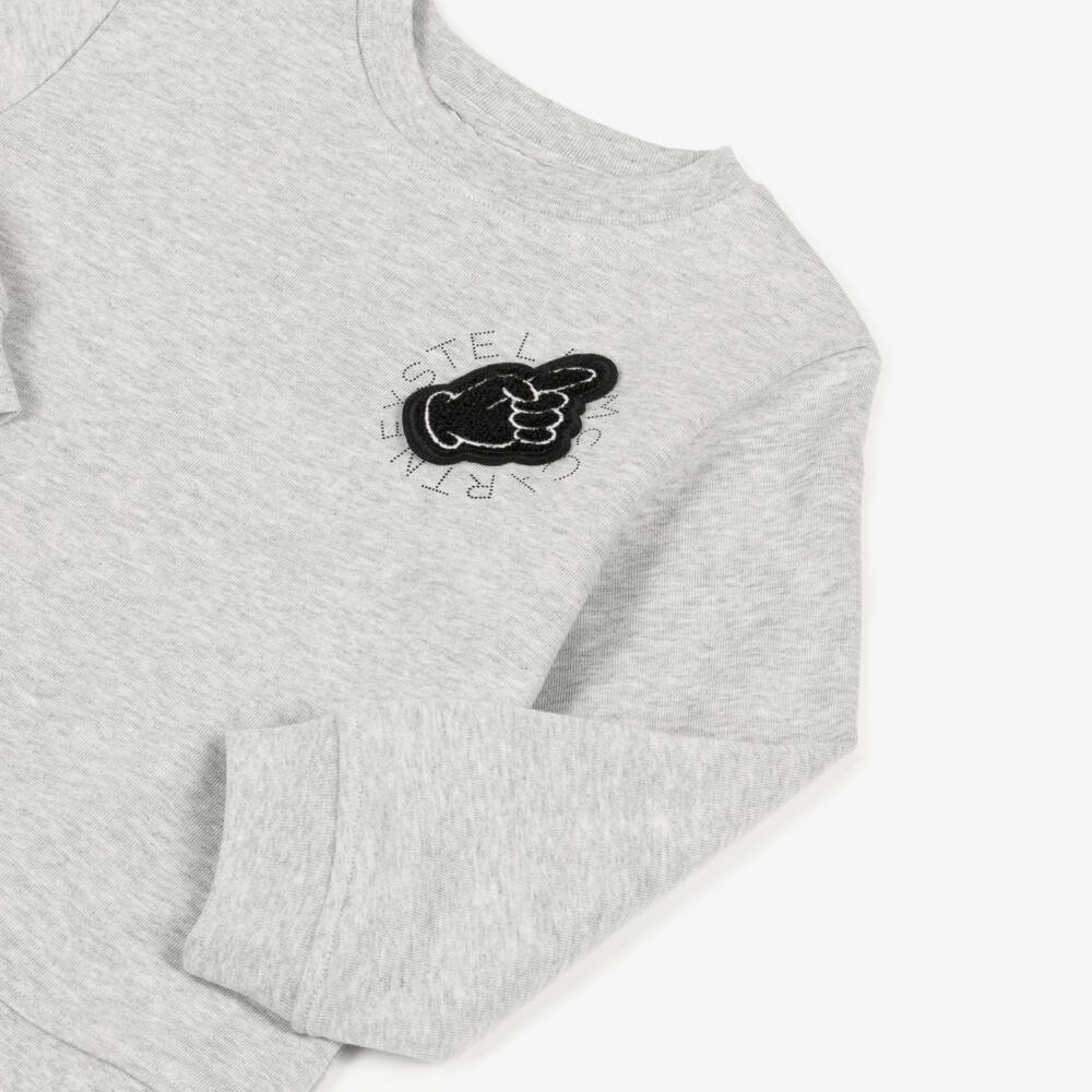 Stella McCartney Kids-Boys Grey Marl Cotton Sweatshirt with Foam Finger Patch | Childrensalon Outlet