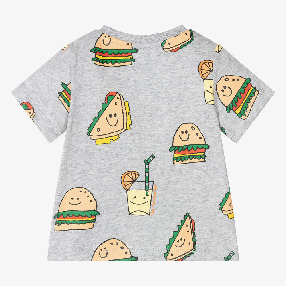 Stella McCartney Kids-Серая футболка из органического меланжа с сэндвичами | Childrensalon Outlet