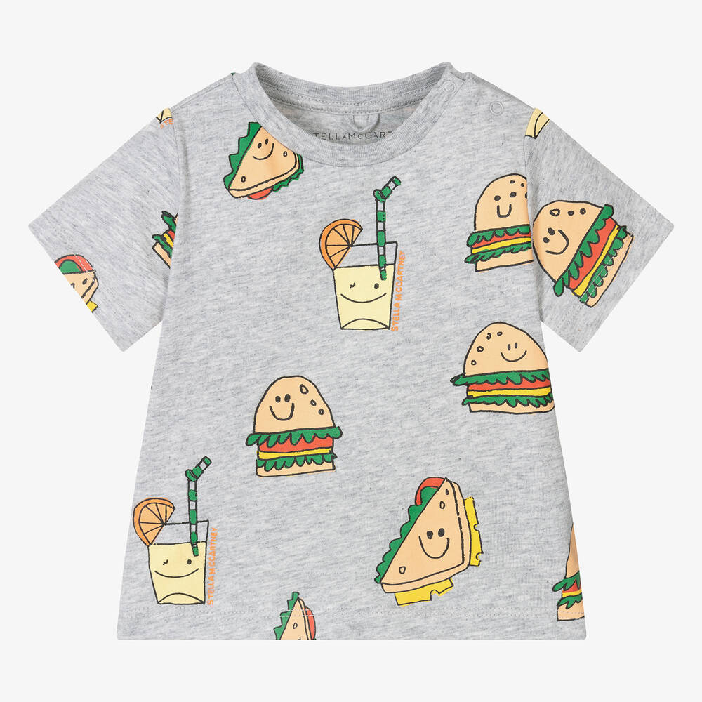 Stella McCartney Kids-تيشيرت أطفال ولادي قطن عضوي لون رمادي مونس | Childrensalon Outlet