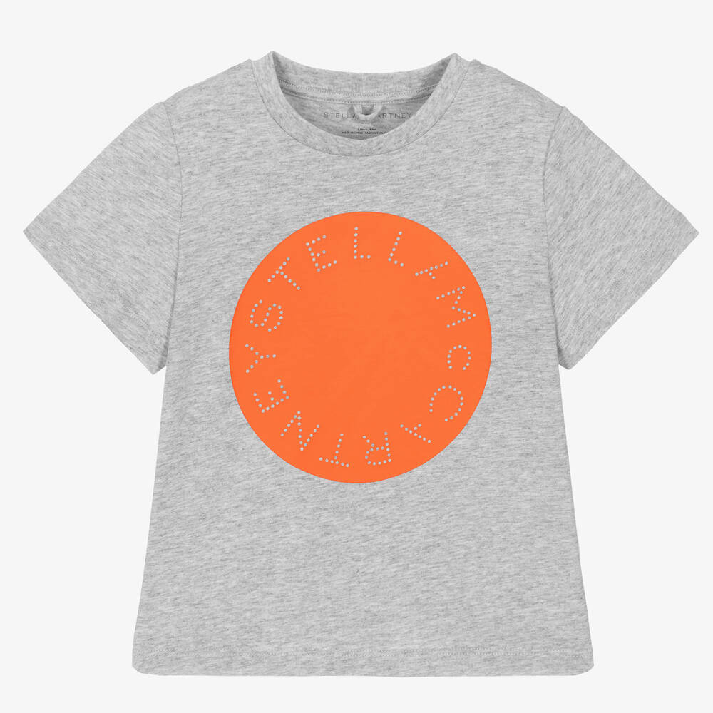 Stella McCartney Kids - Boys Grey & Orange Logo T-Shirt | Childrensalon