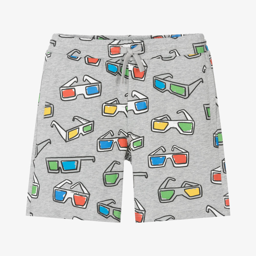 Stella McCartney Kids-Boys Grey Organic Cotton Glasses Shorts | Childrensalon Outlet