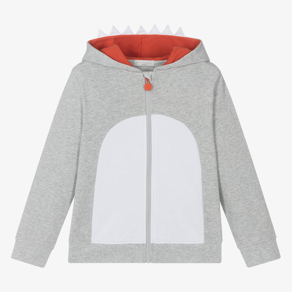 Stella McCartney Kids-Boys Grey Shark Organic Cotton Hoodie | Childrensalon Outlet
