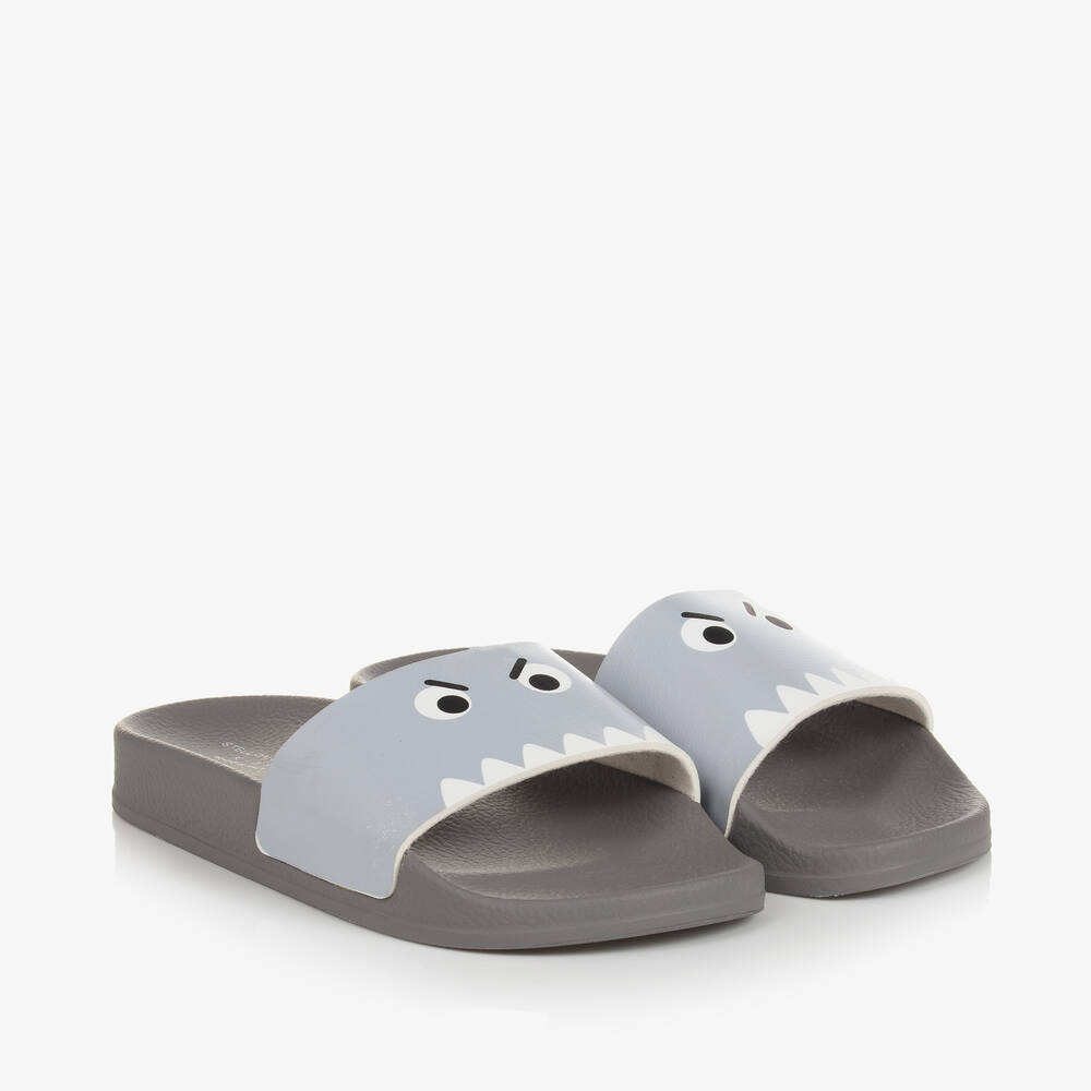 Stella McCartney Kids-Boys Grey Shark Sliders | Childrensalon Outlet
