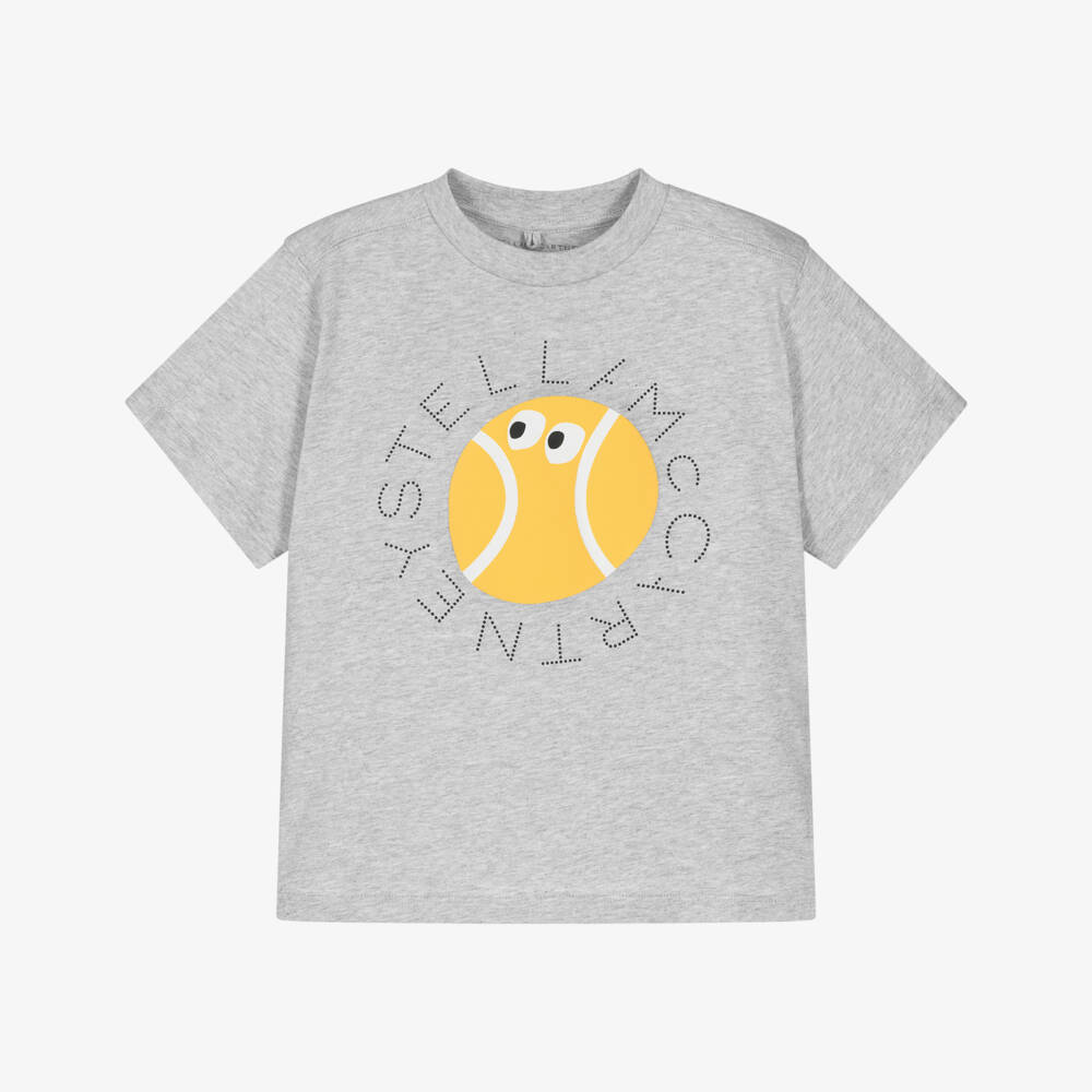 Stella McCartney Kids-Boys Grey Tennis Ball Logo Cotton T-Shirt | Childrensalon Outlet